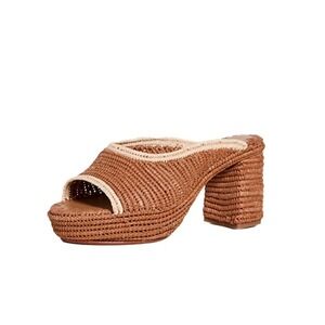 Carrie Forbes Aliyah Woven Raffia Platform Mules Block Heel Sandals Womens Sz 41